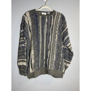 Norm Thompson Mens Sweater‎ L Cable Knit Striped Textured Crew Neck Pullover